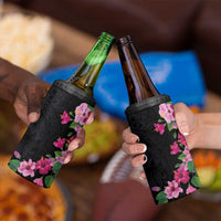 Hawaiian Hibiscus and Art Polynesian Tattoo 4 in 1 Can Cooler Tumbler Black Color