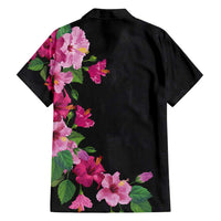 Hawaiian Hibiscus and Art Polynesian Tattoo Family Matching Long Sleeve Bodycon Dress and Hawaiian Shirt Black Color