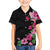 Hawaiian Hibiscus and Art Polynesian Tattoo Family Matching Long Sleeve Bodycon Dress and Hawaiian Shirt Black Color