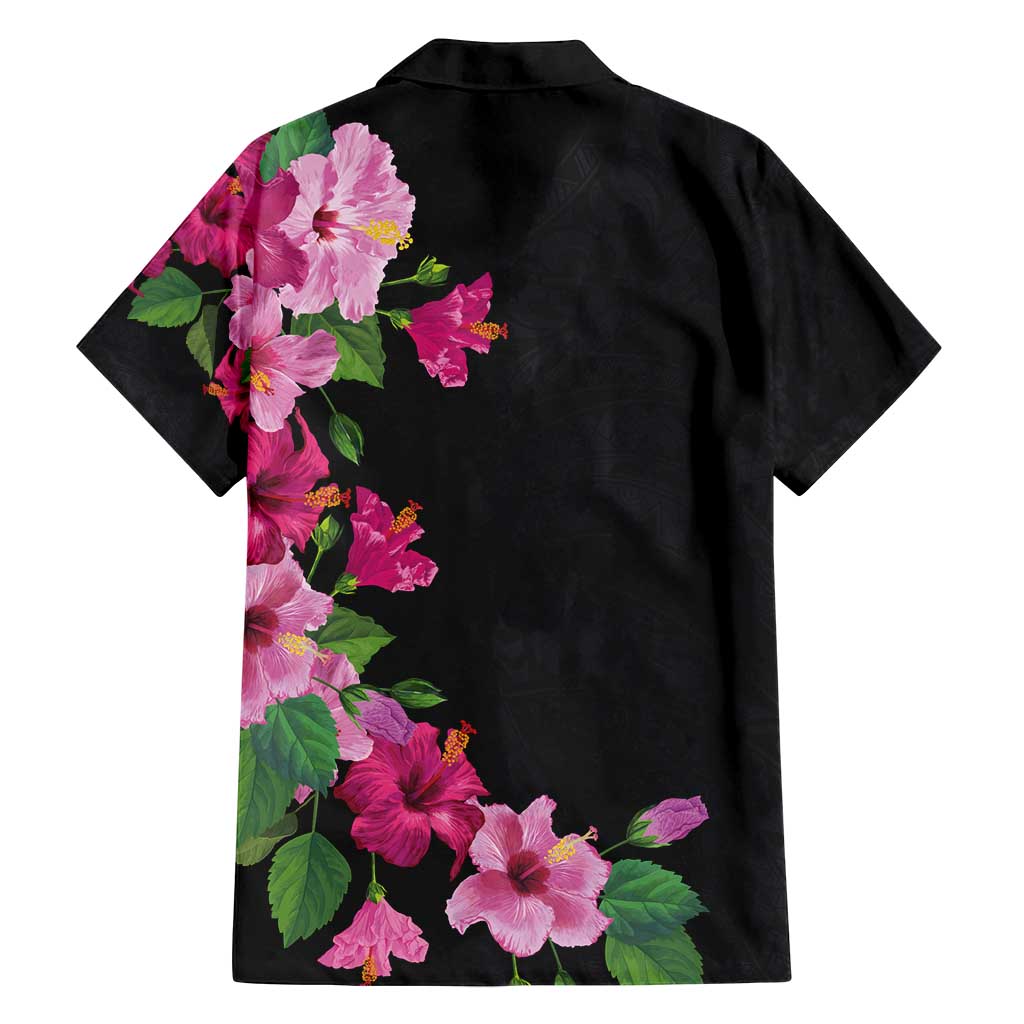 Hawaiian Hibiscus and Art Polynesian Tattoo Family Matching Puletasi and Hawaiian Shirt Black Color