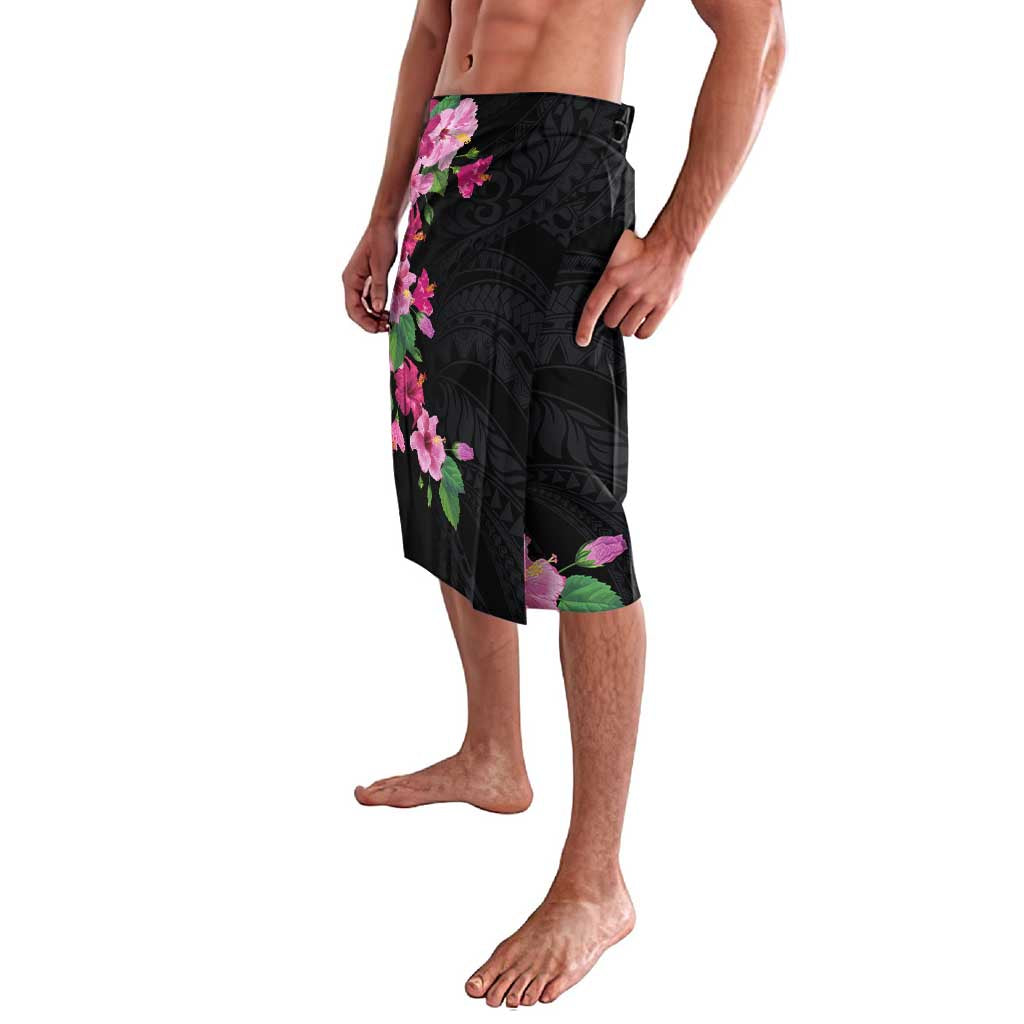 Hawaiian Hibiscus and Art Polynesian Tattoo Lavalava Black Color
