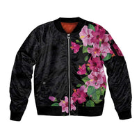 Hawaiian Hibiscus and Art Polynesian Tattoo Sleeve Zip Bomber Jacket Black Color LT03 Unisex Black - Polynesian Pride