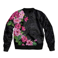 Hawaiian Hibiscus and Art Polynesian Tattoo Sleeve Zip Bomber Jacket Black Color LT03 - Polynesian Pride