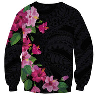 Hawaiian Hibiscus and Art Polynesian Tattoo Sweatshirt Black Color