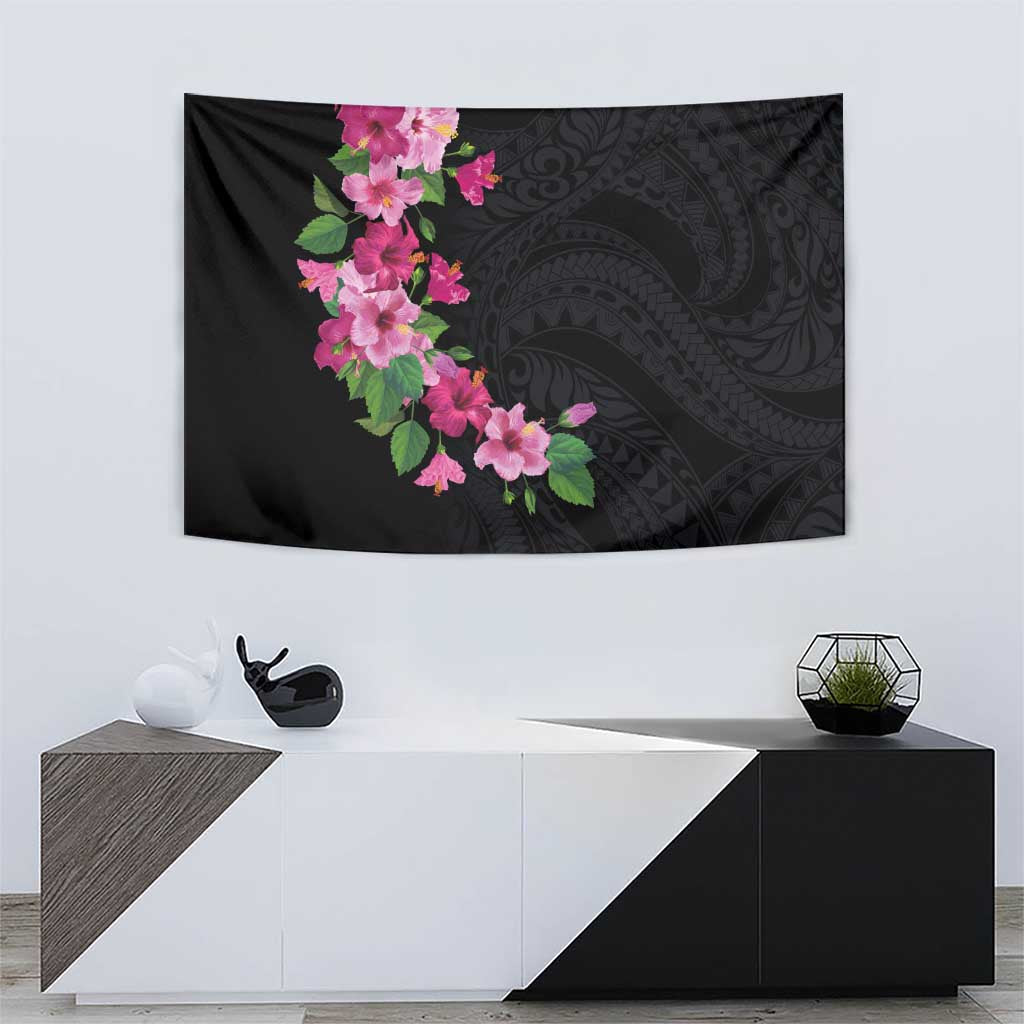 Hawaiian Hibiscus and Art Polynesian Tattoo Tapestry Black Color LT03 - Polynesian Pride