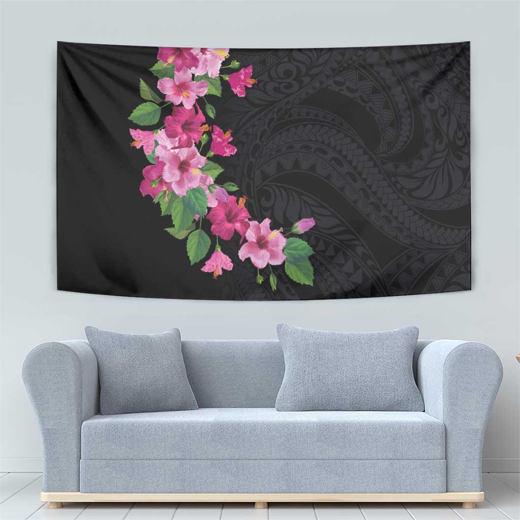 Hawaiian Hibiscus and Art Polynesian Tattoo Tapestry Black Color LT03 - Polynesian Pride