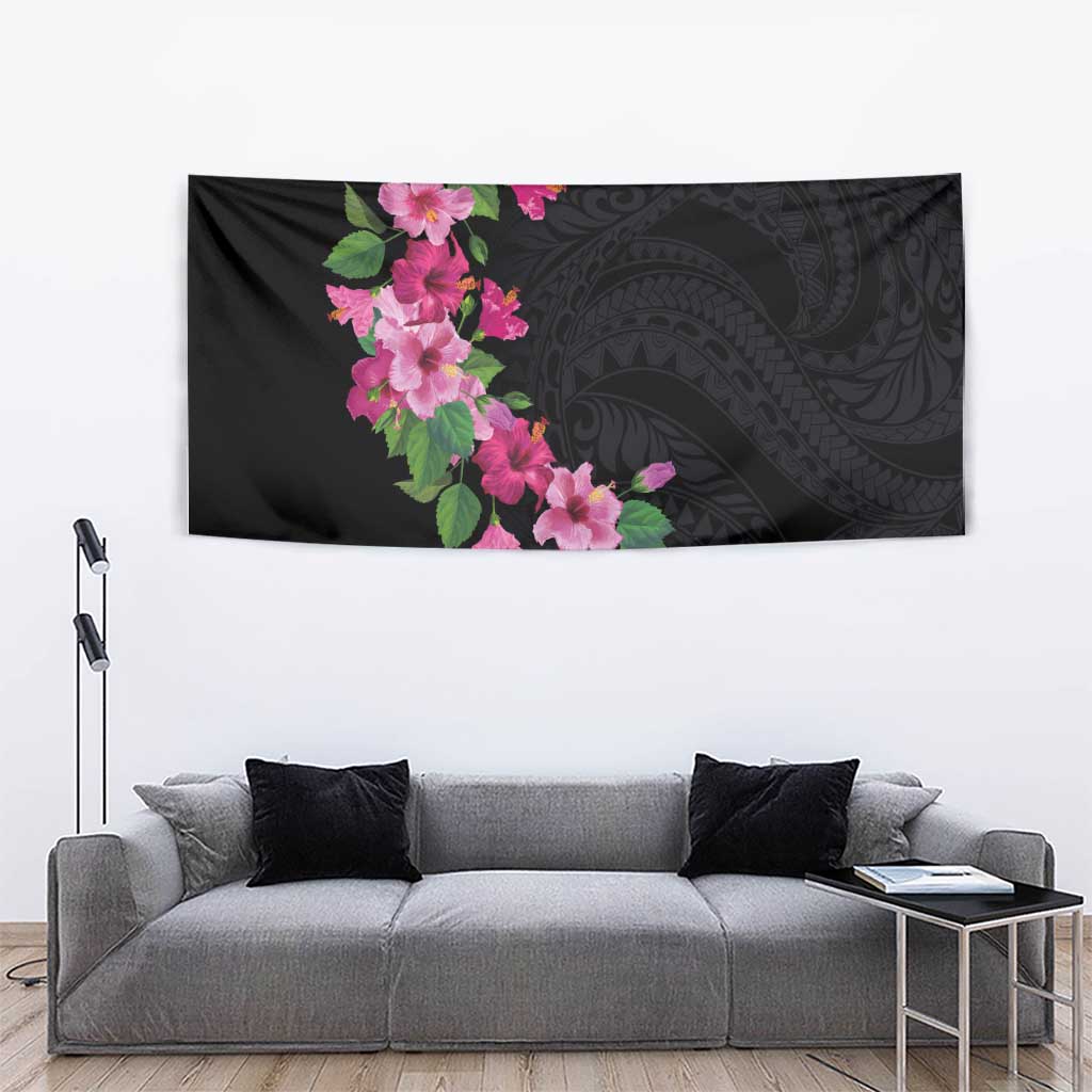 Hawaiian Hibiscus and Art Polynesian Tattoo Tapestry Black Color LT03 - Polynesian Pride
