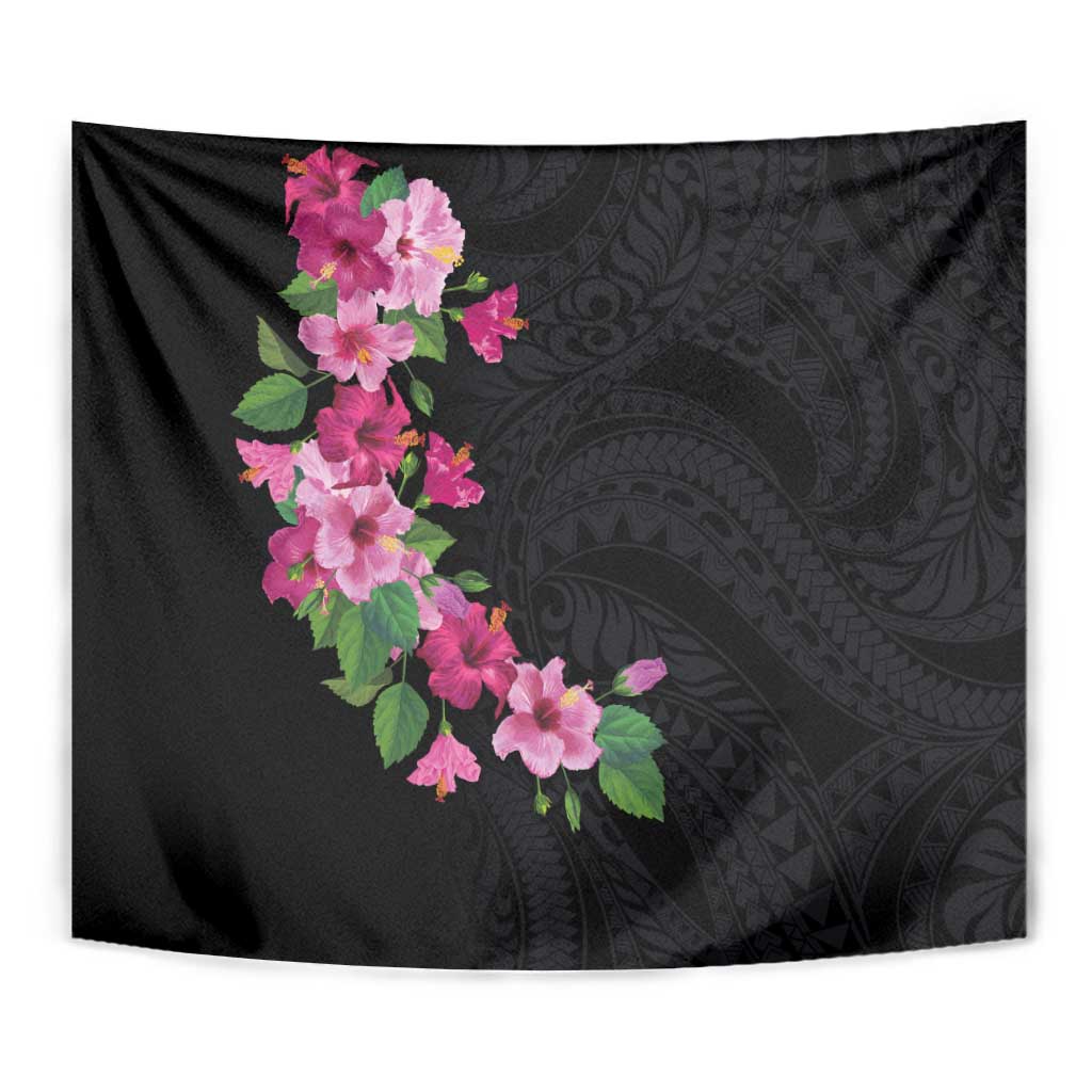 Hawaiian Hibiscus and Art Polynesian Tattoo Tapestry Black Color LT03 - Polynesian Pride