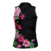 Hawaiian Hibiscus and Art Polynesian Tattoo Women Sleeveless Polo Shirt Black Color LT03 - Polynesian Pride