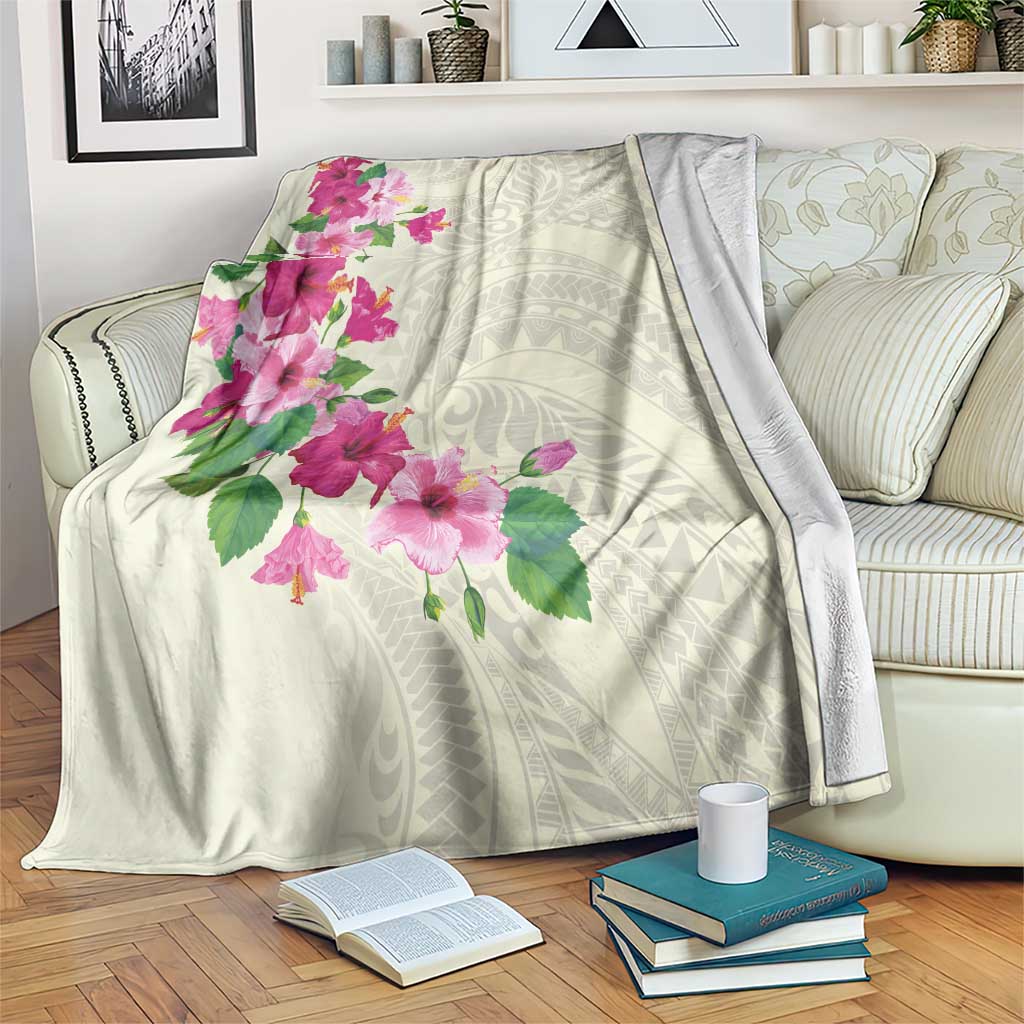 Hawaiian Hibiscus and Art Polynesian Tattoo Blanket Beige Color