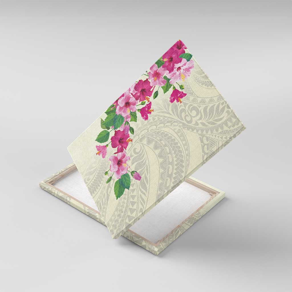 Hawaiian Hibiscus and Art Polynesian Tattoo Canvas Wall Art Beige Color