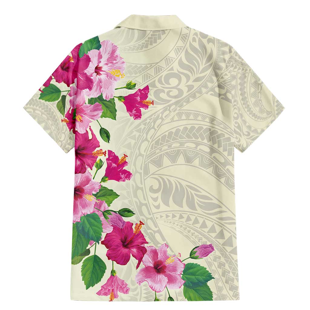 Hawaiian Hibiscus and Art Polynesian Tattoo Family Matching Mermaid Dress and Hawaiian Shirt Beige Color