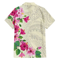 Hawaiian Hibiscus and Art Polynesian Tattoo Family Matching Off Shoulder Maxi Dress and Hawaiian Shirt Beige Color