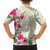 Hawaiian Hibiscus and Art Polynesian Tattoo Family Matching Off Shoulder Short Dress and Hawaiian Shirt Beige Color