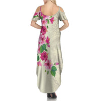 Hawaiian Hibiscus and Art Polynesian Tattoo Family Matching Summer Maxi Dress and Hawaiian Shirt Beige Color