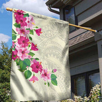 Hawaiian Hibiscus and Art Polynesian Tattoo Garden Flag Beige Color