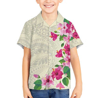 Hawaiian Hibiscus and Art Polynesian Tattoo Kid Hawaiian Shirt Beige Color LT03 Kid Beige - Polynesian Pride