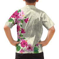 Hawaiian Hibiscus and Art Polynesian Tattoo Kid Hawaiian Shirt Beige Color LT03 - Polynesian Pride