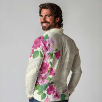Hawaiian Hibiscus and Art Polynesian Tattoo Long Sleeve Polo Shirt Beige Color LT03 - Polynesian Pride
