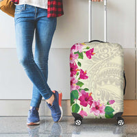 Hawaiian Hibiscus and Art Polynesian Tattoo Luggage Cover Beige Color
