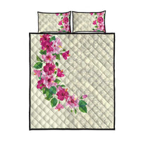 Hawaiian Hibiscus and Art Polynesian Tattoo Quilt Bed Set Beige Color