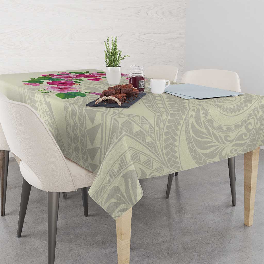 Hawaiian Hibiscus and Art Polynesian Tattoo Tablecloth Beige Color LT03 - Polynesian Pride