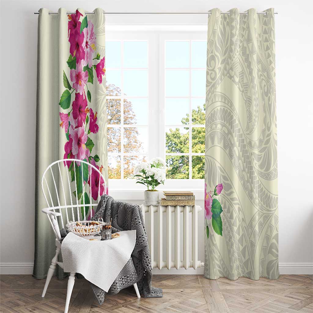 Hawaiian Hibiscus and Art Polynesian Tattoo Window Curtain Beige Color