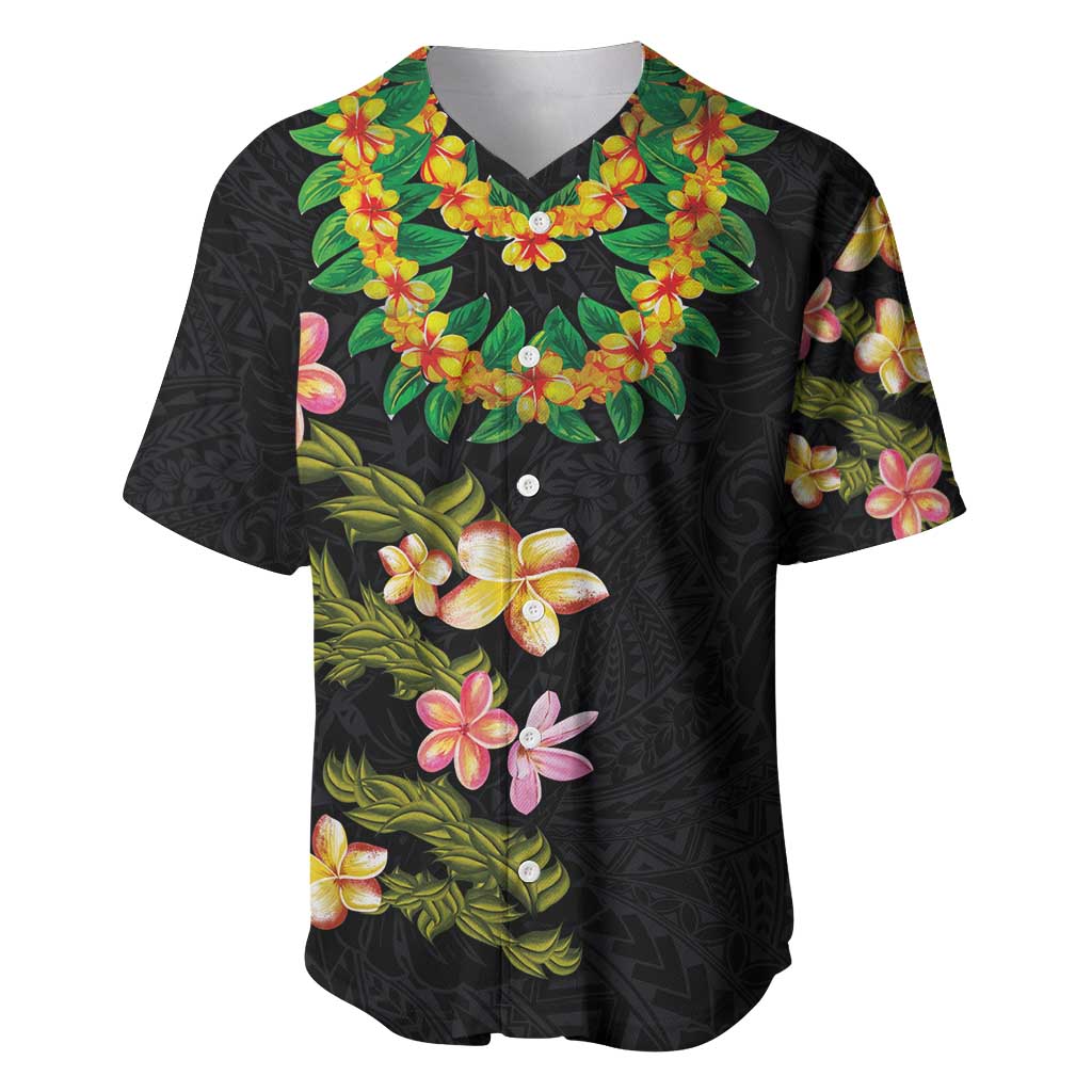 Hawaiian Lei Plumeria and Tropical Leaves Baseball Jersey Watercolor Style
