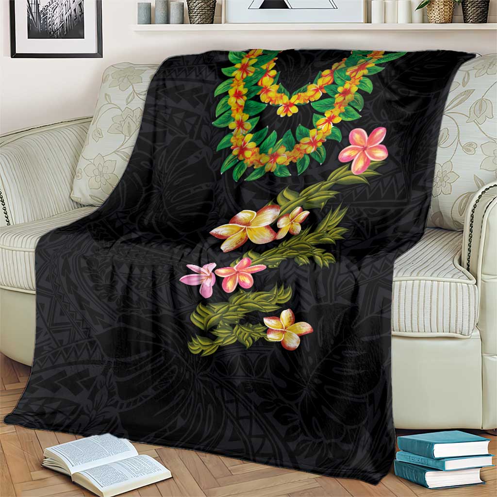 Hawaiian Lei Plumeria and Tropical Leaves Blanket Watercolor Style