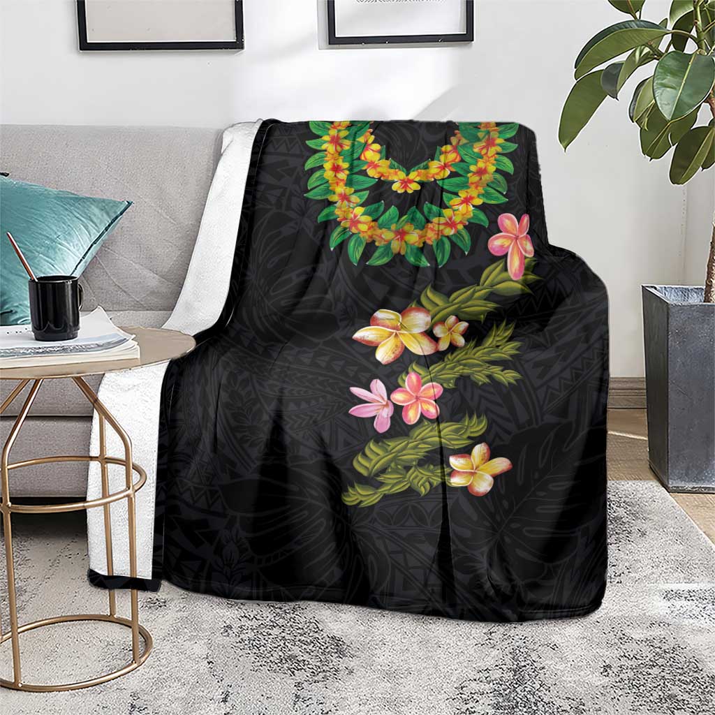 Hawaiian Lei Plumeria and Tropical Leaves Blanket Watercolor Style