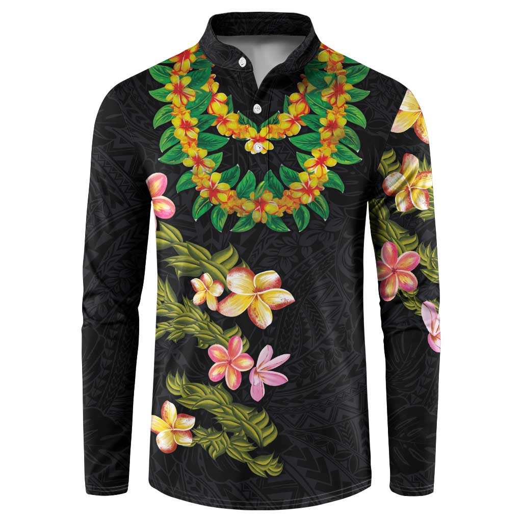 Hawaiian Lei Plumeria and Tropical Leaves Button Sweatshirt Watercolor Style