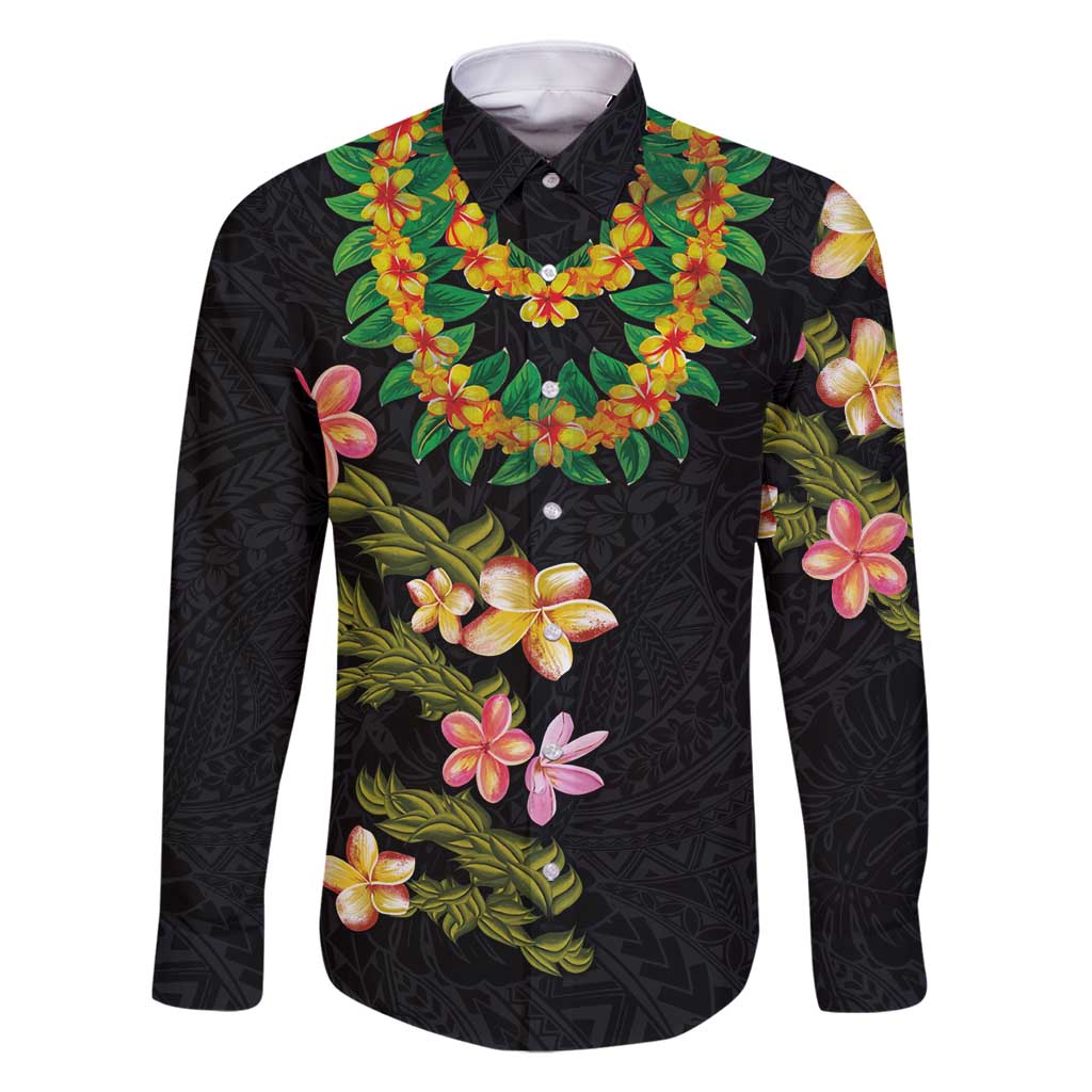 Hawaiian Lei Plumeria and Tropical Leaves Family Matching Long Sleeve Bodycon Dress and Hawaiian Shirt Watercolor Style