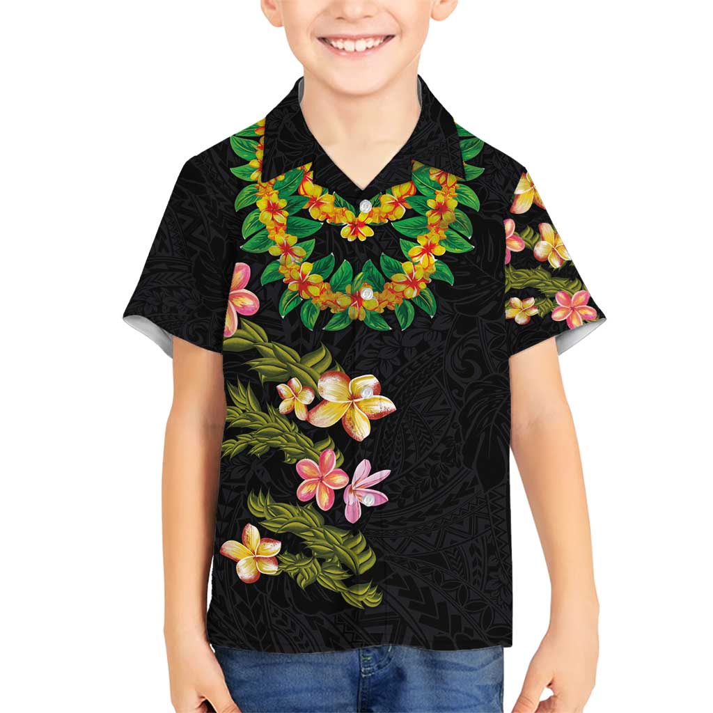 Hawaiian Lei Plumeria and Tropical Leaves Family Matching Puletasi and Hawaiian Shirt Watercolor Style