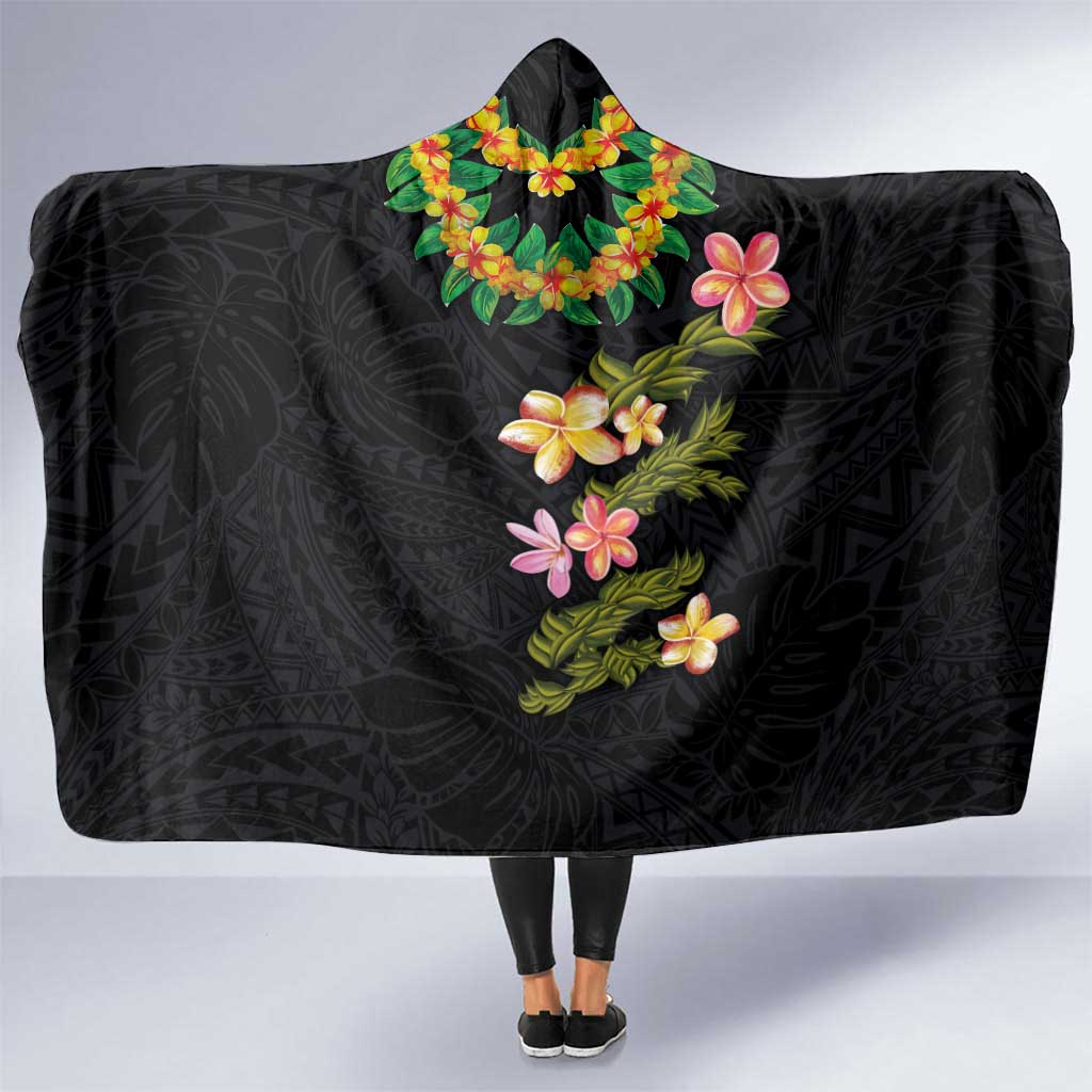 Hawaiian Lei Plumeria and Tropical Leaves Hooded Blanket Watercolor Style