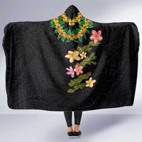 Hawaiian Lei Plumeria and Tropical Leaves Hooded Blanket Watercolor Style