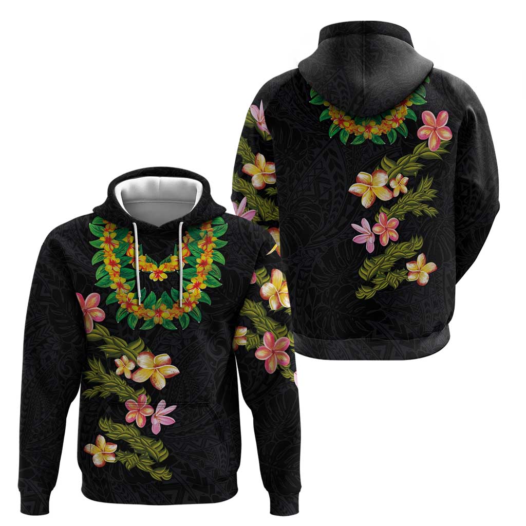 Hawaiian Lei Plumeria and Tropical Leaves Hoodie Watercolor Style