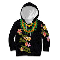 Hawaiian Lei Plumeria and Tropical Leaves Kid Hoodie Watercolor Style