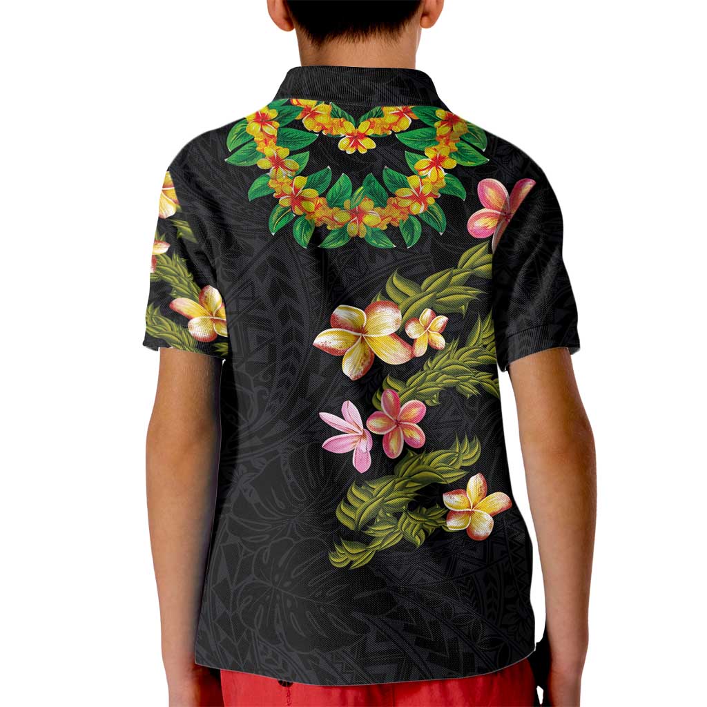 Hawaiian Lei Plumeria and Tropical Leaves Kid Polo Shirt Watercolor Style