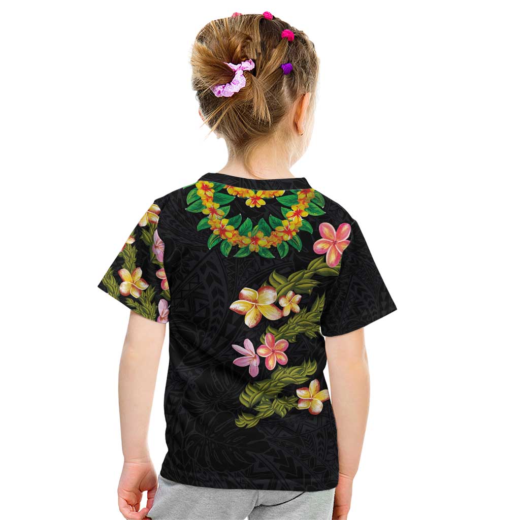 Hawaiian Lei Plumeria and Tropical Leaves Kid T Shirt Watercolor Style