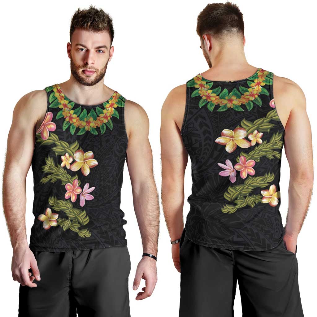 Hawaiian Lei Plumeria and Tropical Leaves Men Tank Top Watercolor Style