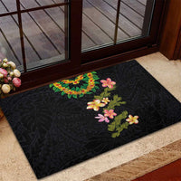 Hawaiian Lei Plumeria and Tropical Leaves Rubber Doormat Watercolor Style