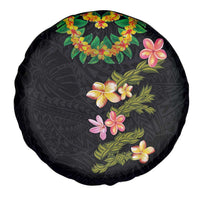 Hawaiian Lei Plumeria and Tropical Leaves Spare Tire Cover Watercolor Style