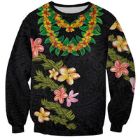 Hawaiian Lei Plumeria and Tropical Leaves Sweatshirt Watercolor Style