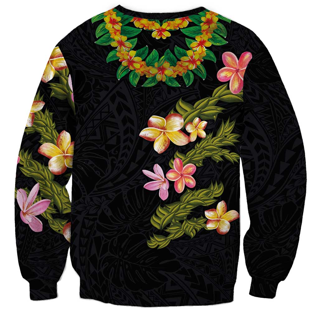 Hawaiian Lei Plumeria and Tropical Leaves Sweatshirt Watercolor Style