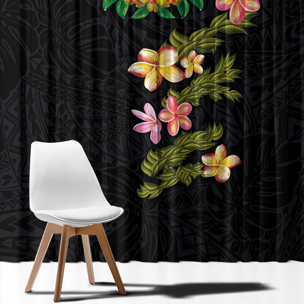 Hawaiian Lei Plumeria and Tropical Leaves Window Curtain Watercolor Style