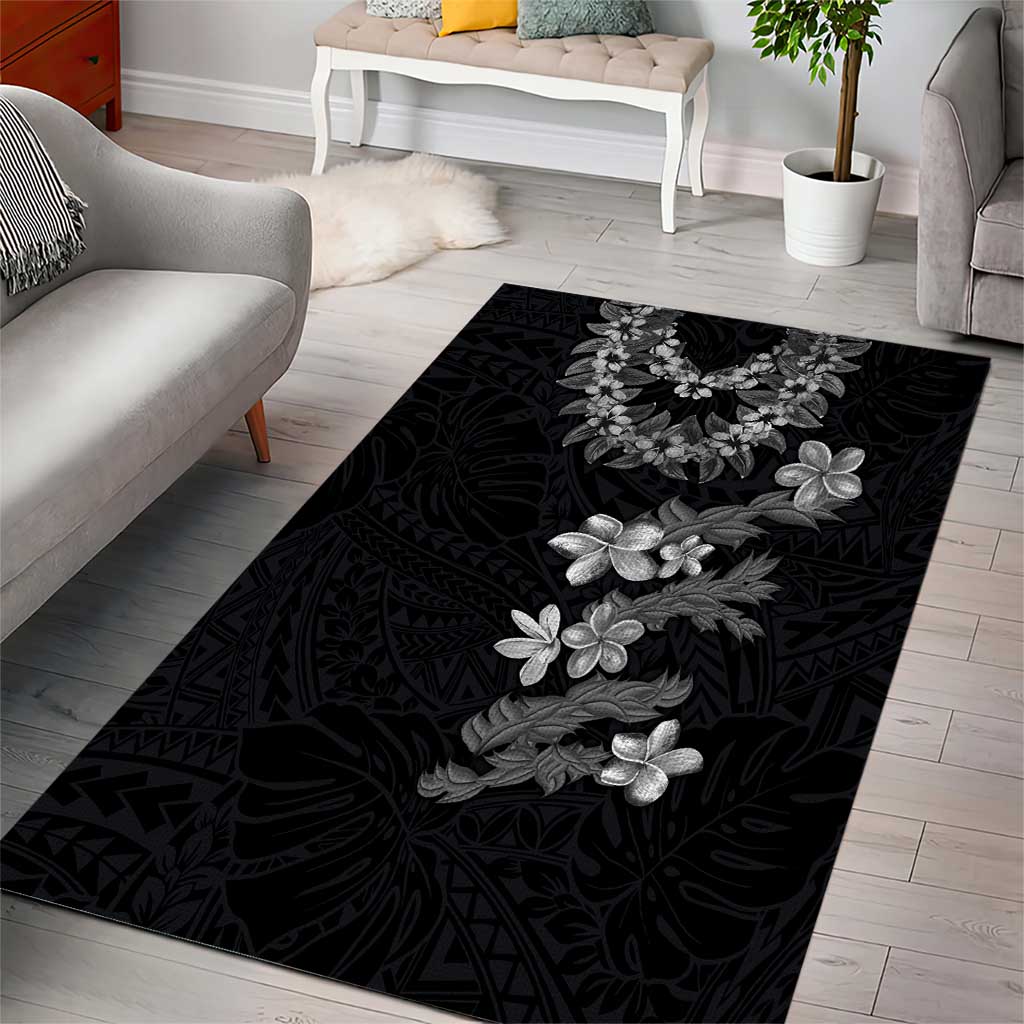 Hawaiian Lei Plumeria and Tropical Leaves Area Rug Watercolor Style-Grayscale
