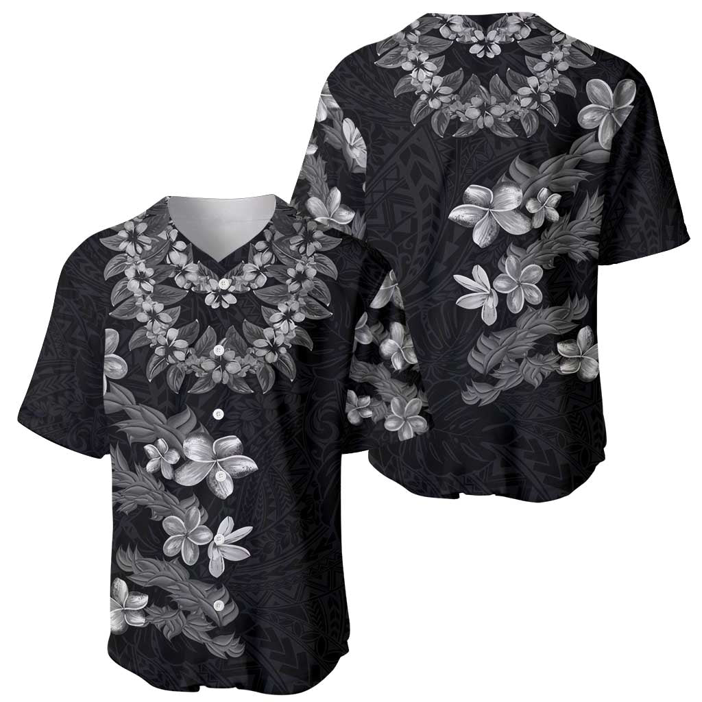 Hawaiian Lei Plumeria and Tropical Leaves Baseball Jersey Watercolor Style-Grayscale