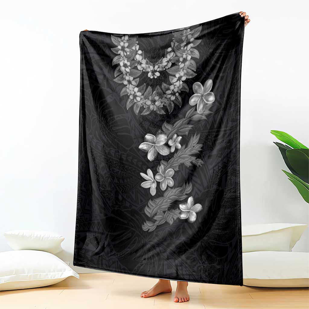 Hawaiian Lei Plumeria and Tropical Leaves Blanket Watercolor Style-Grayscale