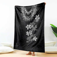 Hawaiian Lei Plumeria and Tropical Leaves Blanket Watercolor Style-Grayscale