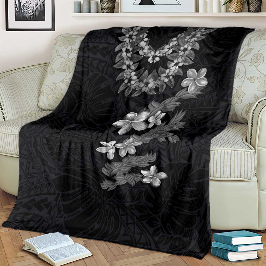 Hawaiian Lei Plumeria and Tropical Leaves Blanket Watercolor Style-Grayscale
